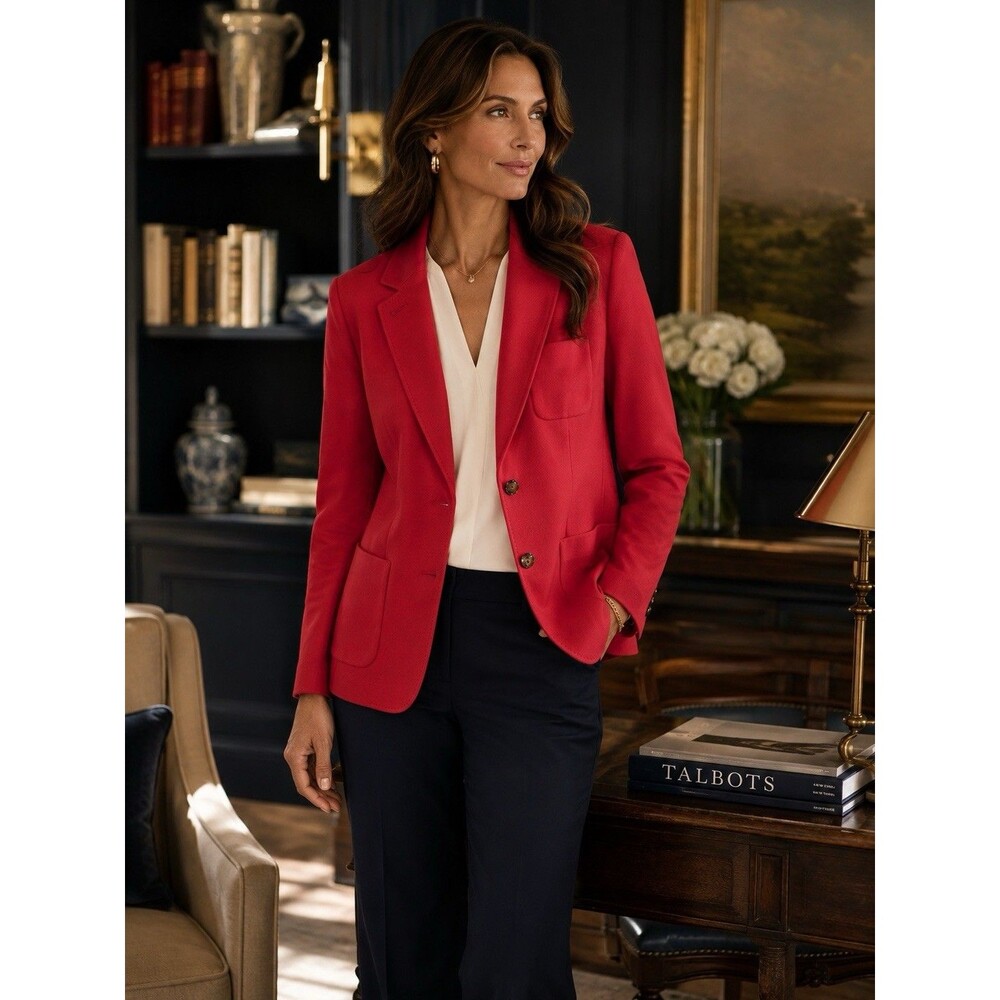 TALBOTS Women’s New 8 Lined Blazer Jacket Aberdeen Red Career Cotton Blend